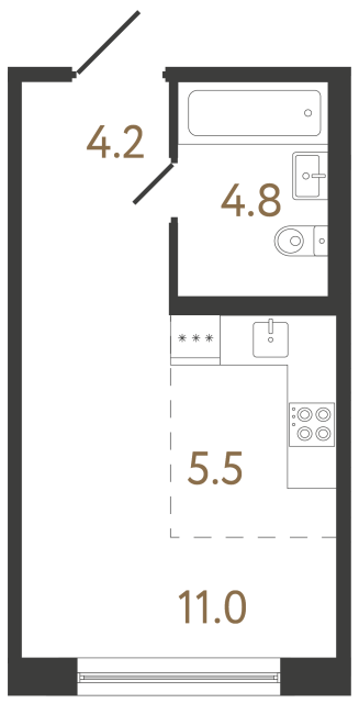 Студия №144 в ЖК Передвижники 2 - 25.5 м²  - №2