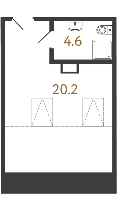 Однокомнатные апартаменты №23 в ЖК Типография - 24.8 м²  - №2