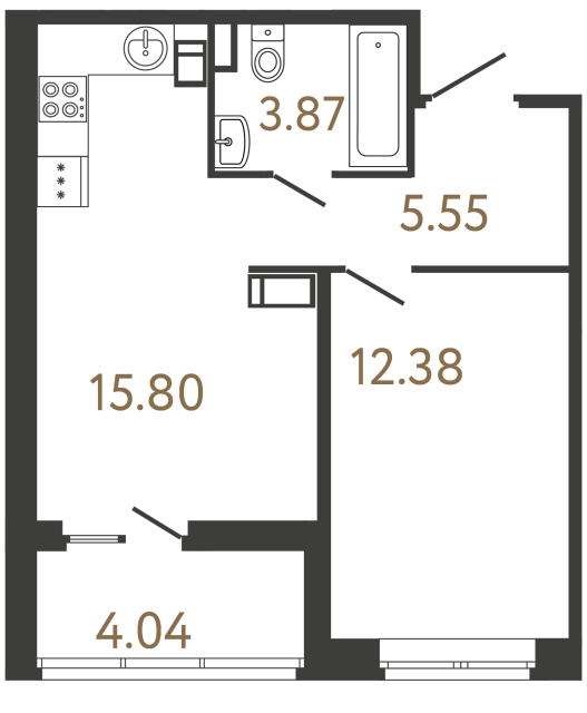 Однокомнатная квартира №630 в ЖК Ultra City 3 - 37.6 м²  - №2