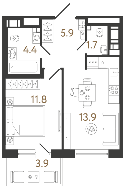 Однокомнатная квартира №273 в ЖК Передвижники 2 - 37.7 м²