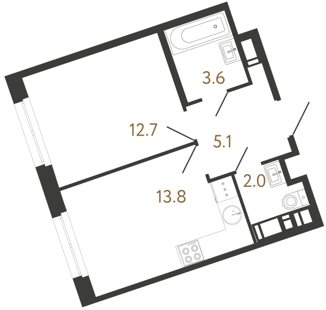 Однокомнатная квартира №126 в ЖК Литера - 37.2 м²  - №2