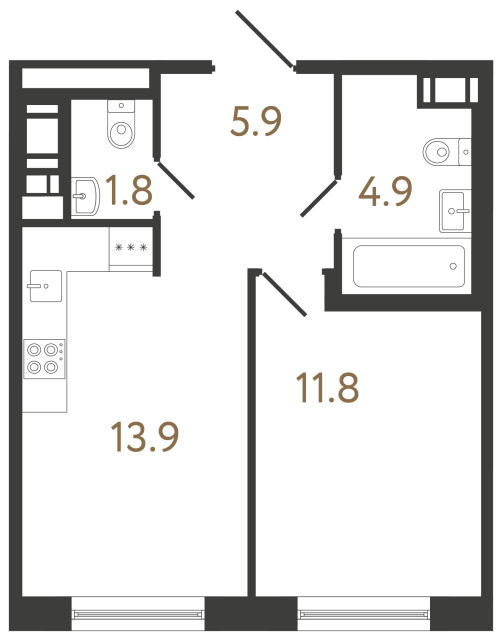 Однокомнатная квартира №39 в ЖК Передвижники 2 - 38.3 м²  - №2