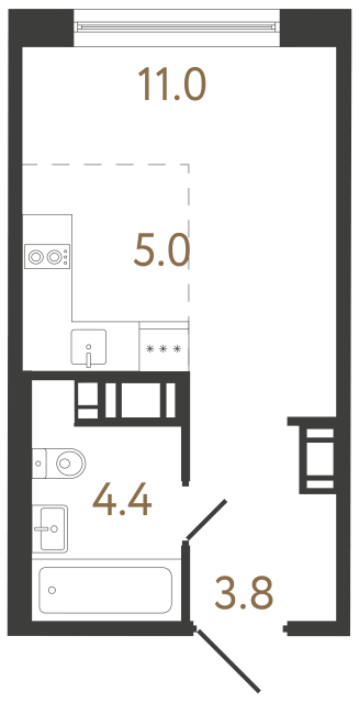 Студия №398 в ЖК Передвижники 2 - 24.2 м²  - №2