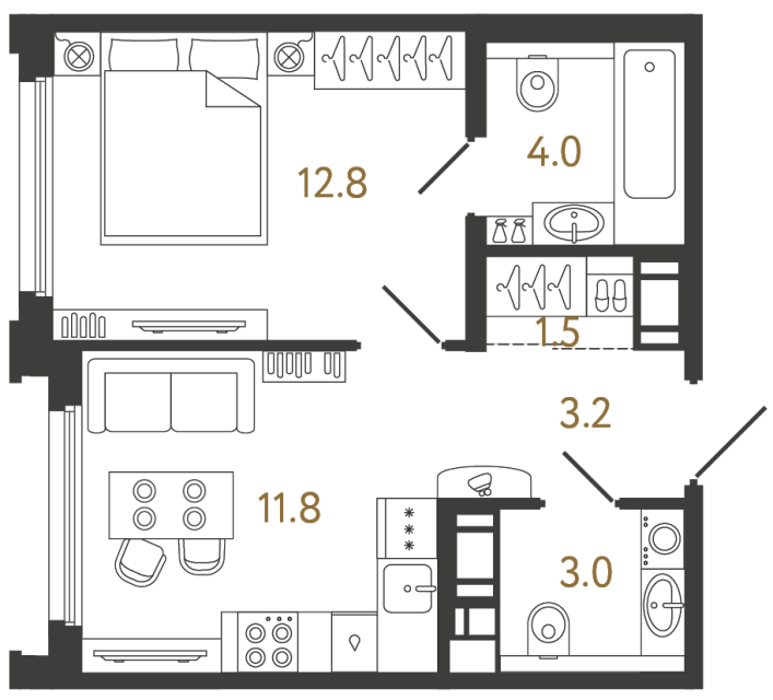 Однокомнатная квартира №305 в ЖК Гений - 36.3 м²