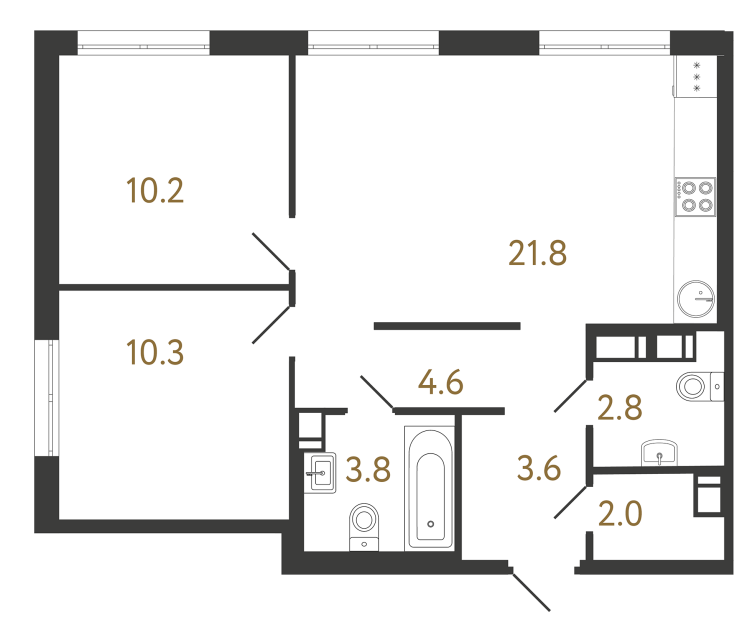 Двухкомнатная квартира №214 в ЖК Струны - 59.1 м²  - №2