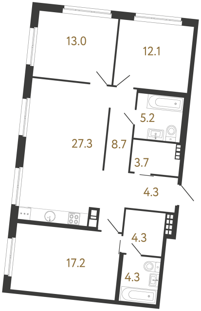 Трёхкомнатная квартира №158 в ЖК Визионер - 100.1 м²  - №2