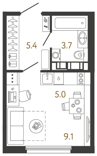 Студия №718 в ЖК Гений - 23.2 м²
