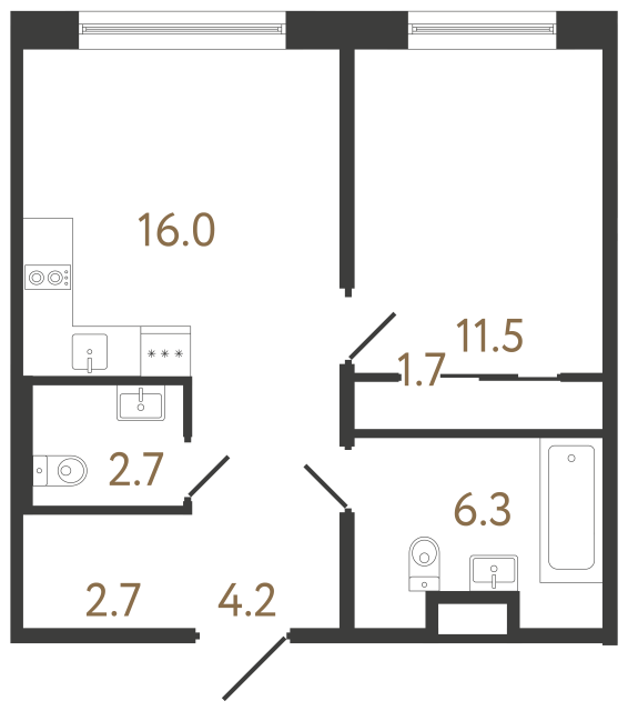 Однокомнатная квартира №152 в ЖК Передвижники 2 - 45.1 м²  - №2