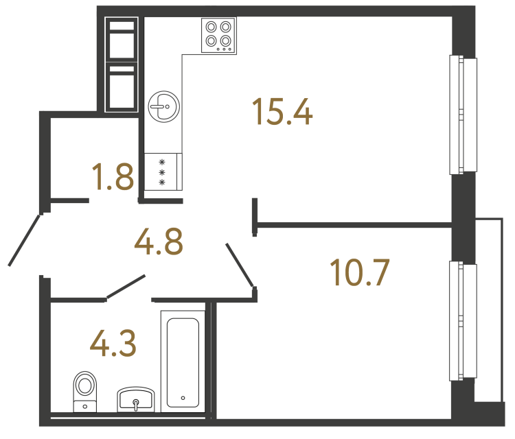 Однокомнатная квартира №217 в ЖК Передвижники - 37 м²  - №2