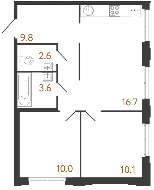 Двухкомнатная квартира №788 в ЖК Струны 2 оч. - 52.8 м²  - №2