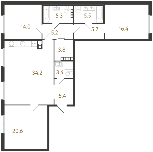 Трёхкомнатная квартира №123 в ЖК Визионер - 119 м²  - №2