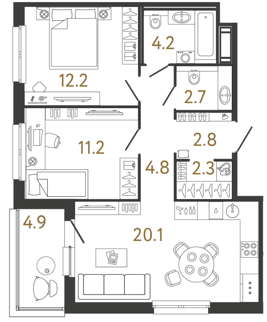 Двухкомнатная квартира №354 в ЖК Передвижники - 60.3 м²