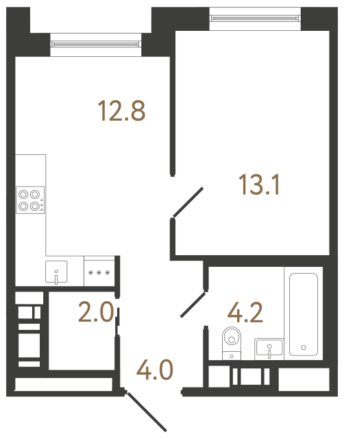 Однокомнатная квартира №263 в ЖК Передвижники 2 - 36.1 м²  - №2