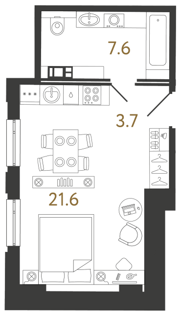 Апартаменты-студия №51 в ЖК Светоч - 32.9 м²