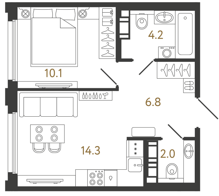 Однокомнатная квартира №496 в ЖК Гений - 37.4 м²