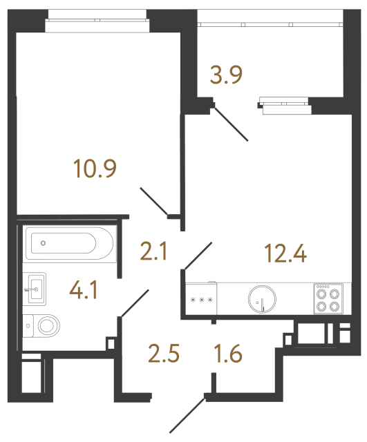 Однокомнатная квартира №191 в ЖК Литера - 33.6 м²  - №2
