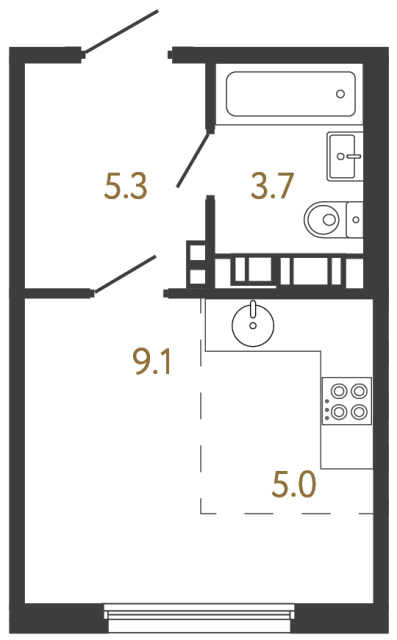 Студия №740 в ЖК Гений - 23.1 м²  - №2
