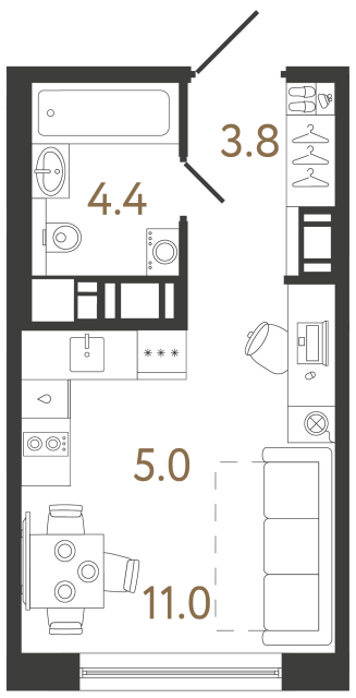 Студия №296 в ЖК Передвижники 2 - 24.2 м²