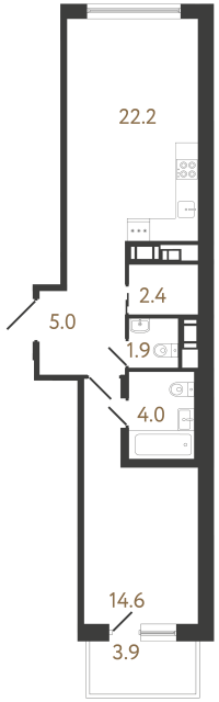 Однокомнатная квартира №281 в ЖК Передвижники 2 - 50.1 м²  - №2