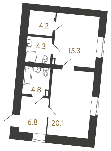 Однокомнатный номер №158 в ЖК Типография - 55.5 м²  - №2