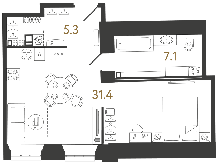 Апартаменты-студия №68 в ЖК Светоч - 43.8 м²