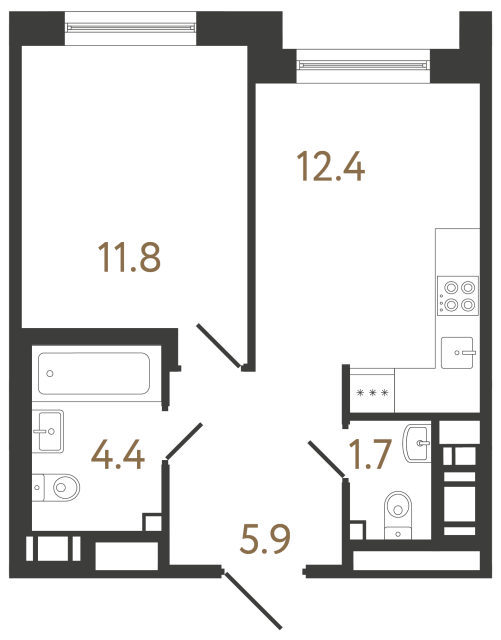 Однокомнатная квартира №401 в ЖК Передвижники 2 - 36.2 м²  - №2