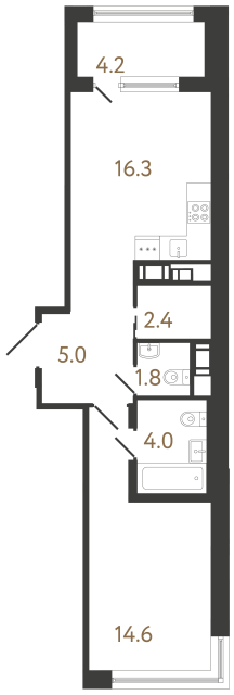 Однокомнатная квартира №37 в ЖК Передвижники 2 - 44.1 м²  - №2