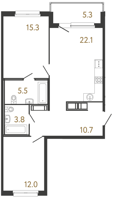 Двухкомнатная квартира №223 в ЖК Передвижники - 69.4 м²  - №2