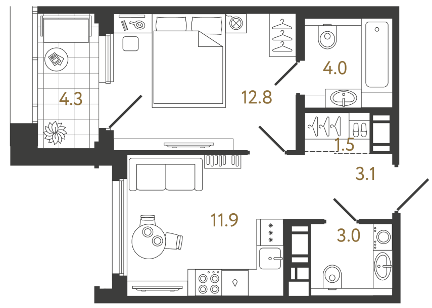 Однокомнатная квартира №359 в ЖК Гений - 36.3 м²