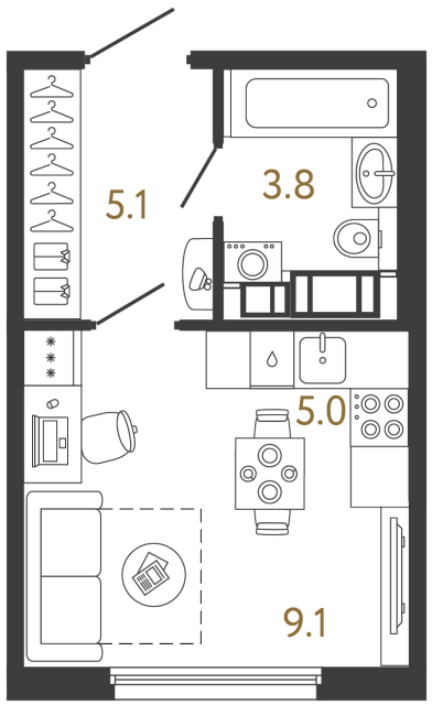 Студия №66 в ЖК Гений - 23 м²