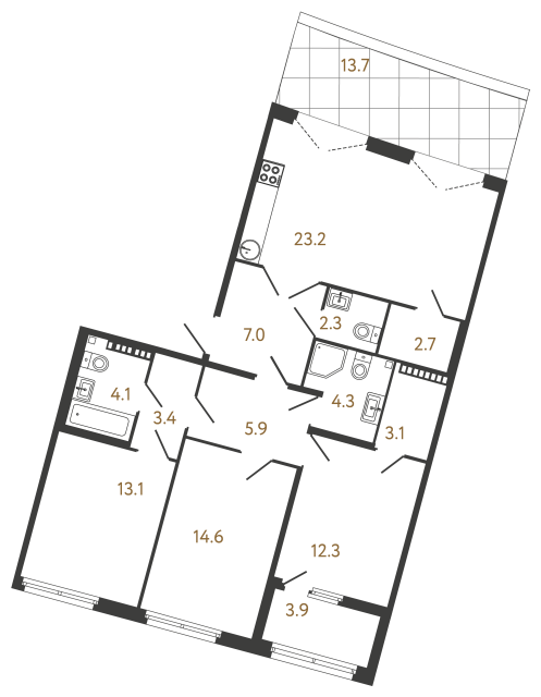 Трёхкомнатная квартира №20 в ЖК Миръ - 96 м²  - №2