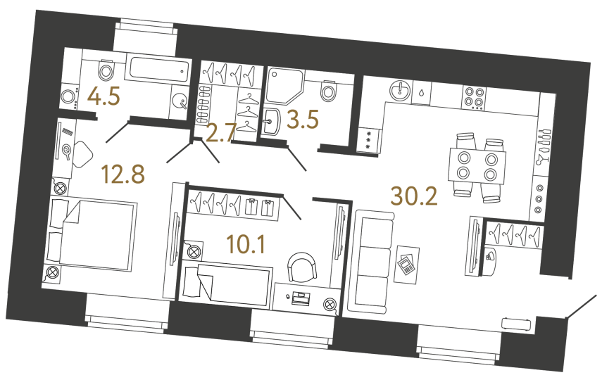 Двухкомнатный номер №109 в ЖК Типография - 63.8 м²