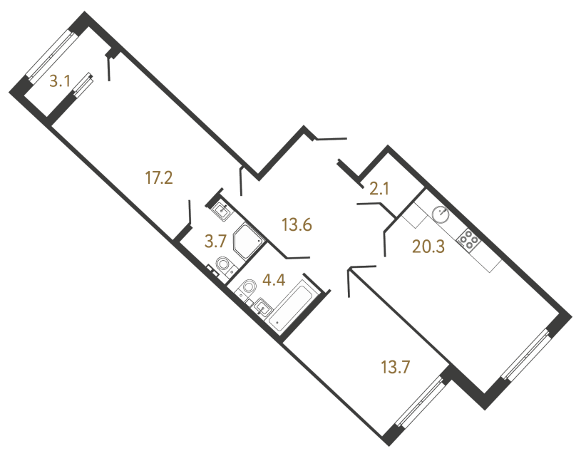 Двухкомнатная квартира №232 в ЖК Миръ - 75 м²  - №2