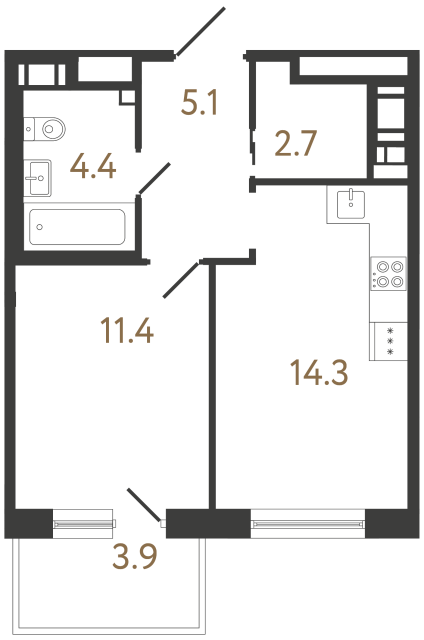 Однокомнатная квартира №133 в ЖК Передвижники 2 - 37.9 м²  - №2