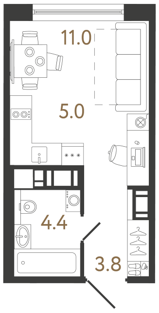 Студия №398 в ЖК Передвижники 2 - 24.2 м²