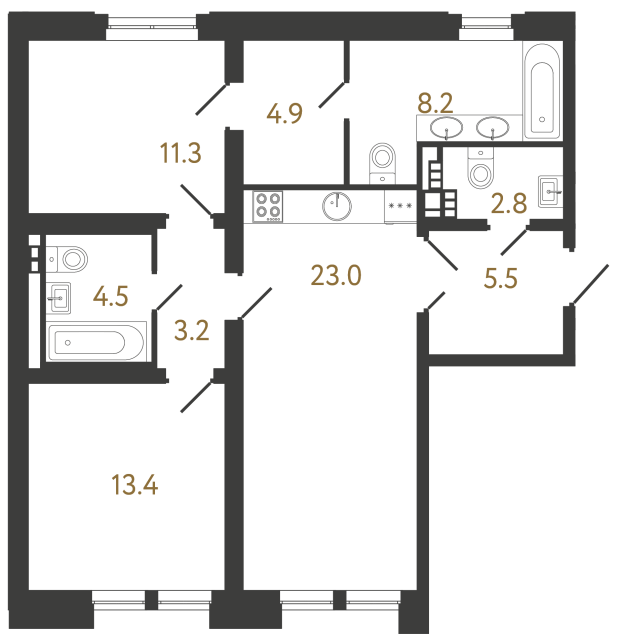 Двухкомнатная квартира №7 в ЖК Коллекционер - 76.8 м²  - №2