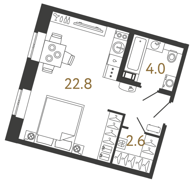 Однокомнатный номер №132 в ЖК Типография - 29.4 м²