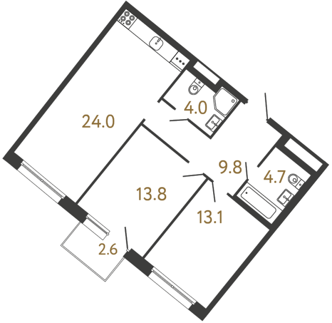 Двухкомнатная квартира №55 в ЖК Цвет Зеленогорска - 69.4 м²  - №2