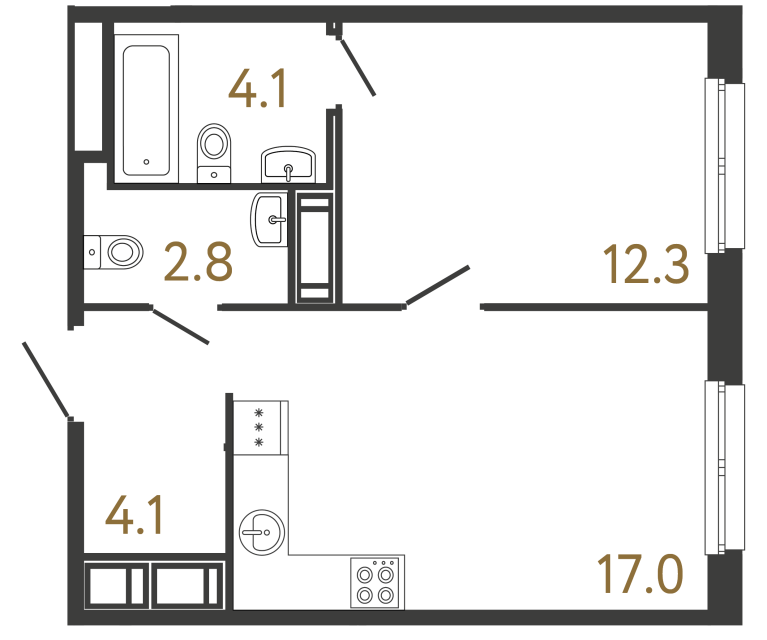 Однокомнатная квартира №90 в ЖК Передвижники - 40.3 м²  - №2