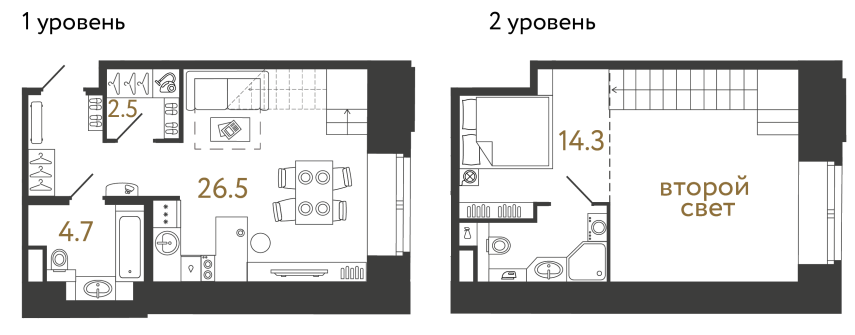 Однокомнатный номер №34 в ЖК Типография - 48 м²