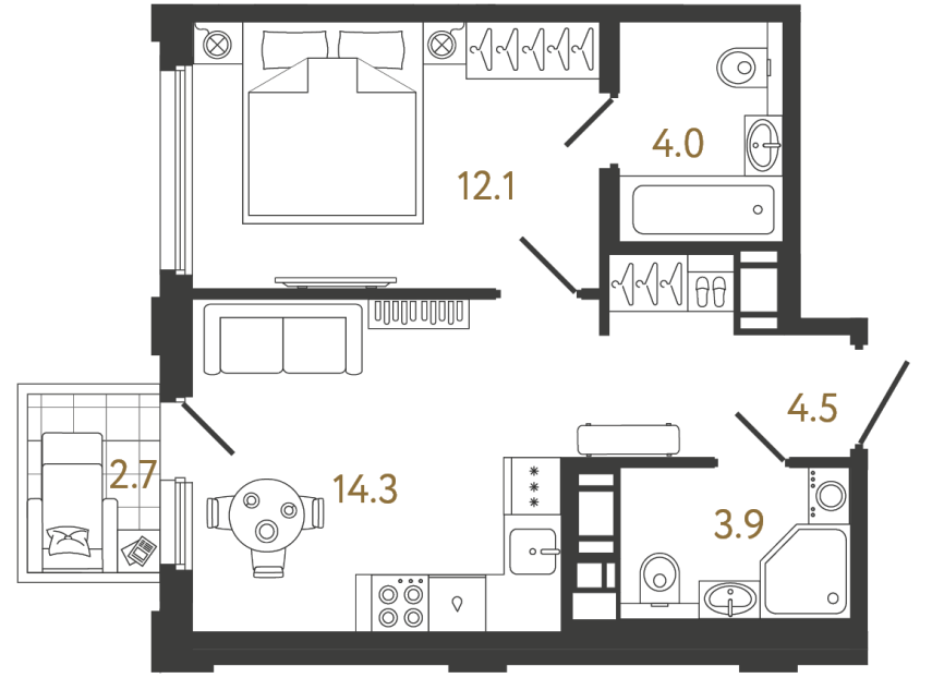 Однокомнатная квартира №899 в ЖК Гений - 38.8 м²
