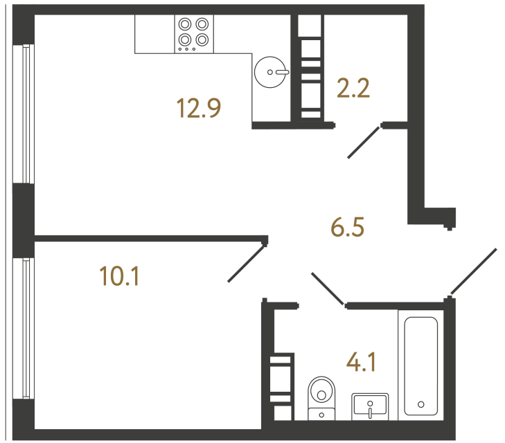 Однокомнатная квартира №427 в ЖК Гений - 35.8 м²  - №2