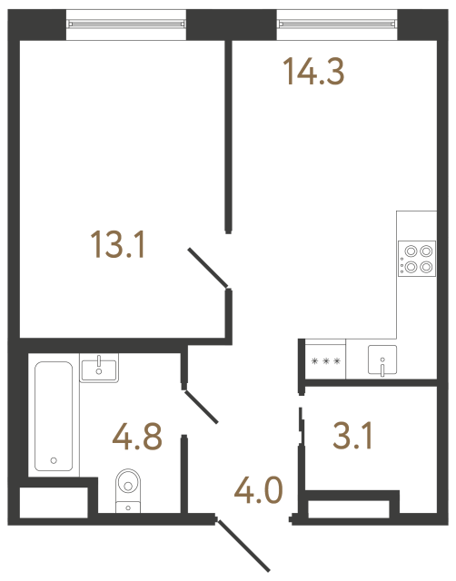 Однокомнатная квартира №150 в ЖК Передвижники 2 - 39.3 м²  - №2