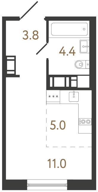 Студия №105 в ЖК Передвижники 2 - 24.2 м²  - №2