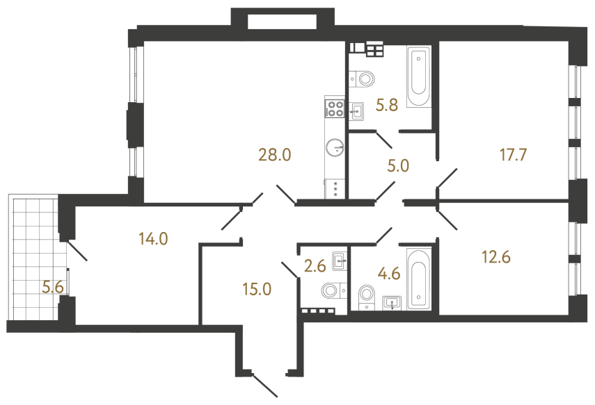 Трёхкомнатная квартира №26 в ЖК Коллекционер - 105.3 м²  - №2