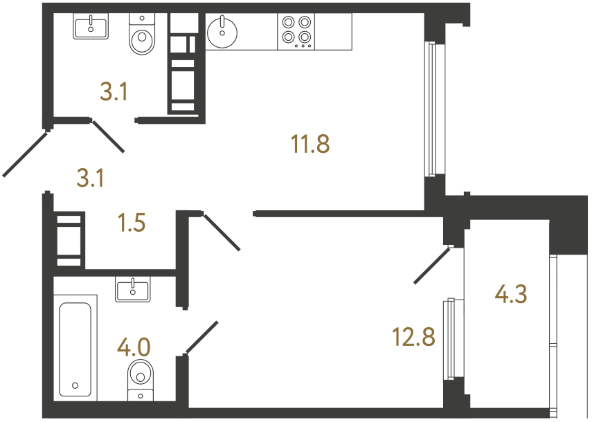 Однокомнатная квартира №889 в ЖК Гений - 36.3 м²  - №2
