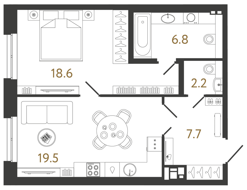 Однокомнатная квартира №23 в ЖК Коллекционер - 54.9 м²