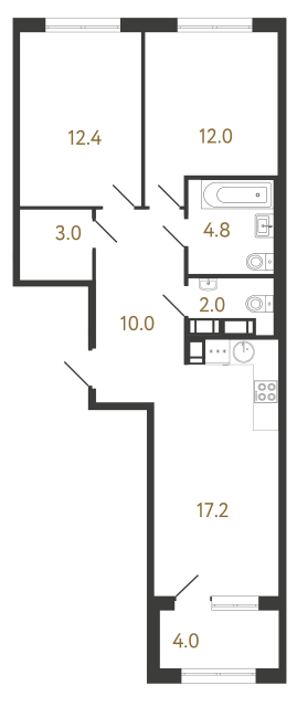 Двухкомнатная квартира №391 в ЖК Струны - 61.4 м²  - №2
