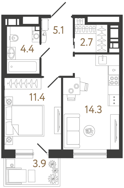 Однокомнатная квартира №133 в ЖК Передвижники 2 - 37.9 м²