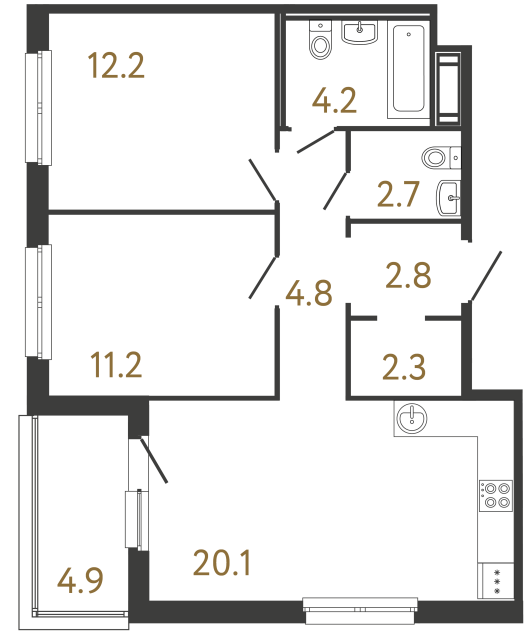 Двухкомнатная квартира №319 в ЖК Передвижники - 60.3 м²  - №2
